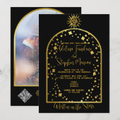 Celestial Zwart en Gouden Sterren Maan & Zon Bruil Kaart (Voorkant / Achterkant)