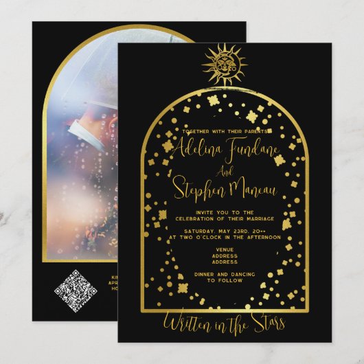 Celestial Zwart en Gouden Sterren Maan & Zon Bruil Kaart (Voorkant / Achterkant)