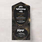 Celestial Zwart Goud Bruiloft All In One Uitnodiging (Binnen)