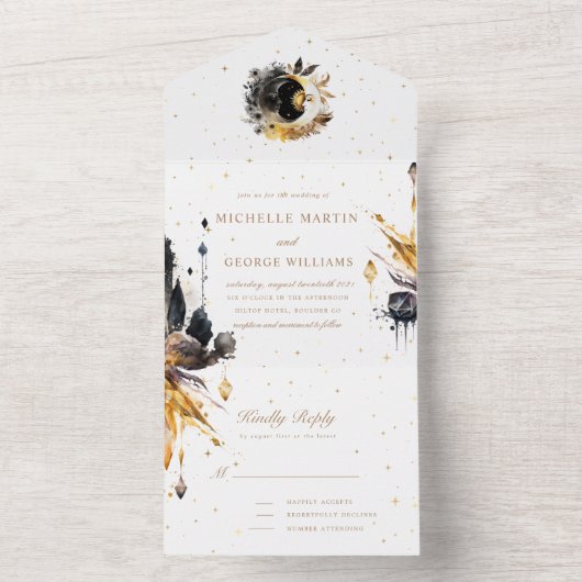 Celestial Zwart Goud Bruiloft Alles In Een Uitnodi All In One Uitnodiging (Binnen)