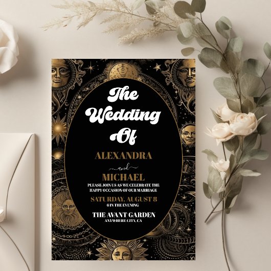 Celestial Zwart Goud Bruiloft Kaart