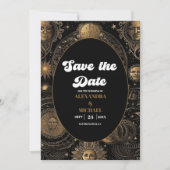 Celestial Zwart Goud Bruiloft Save The Date (Voorkant)