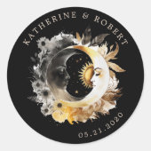 Celestial Zwart Goud Duality Maan Envelope Seal Ronde Sticker (Voorkant)