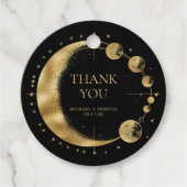 Celestial Zwart Goud Maan Phases Bruiloft Dank u Bedankjes Labels (Voorkant)