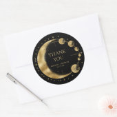 Celestial Zwart Goud Maan Phases Bruiloft Dank u Ronde Sticker (Envelop)