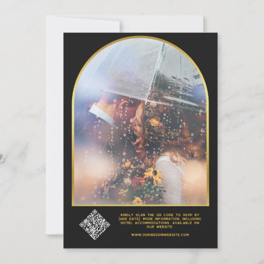 Celestial Zwart Goud Maan Zon Crest RSVP QR Code Kaart (Achterkant)