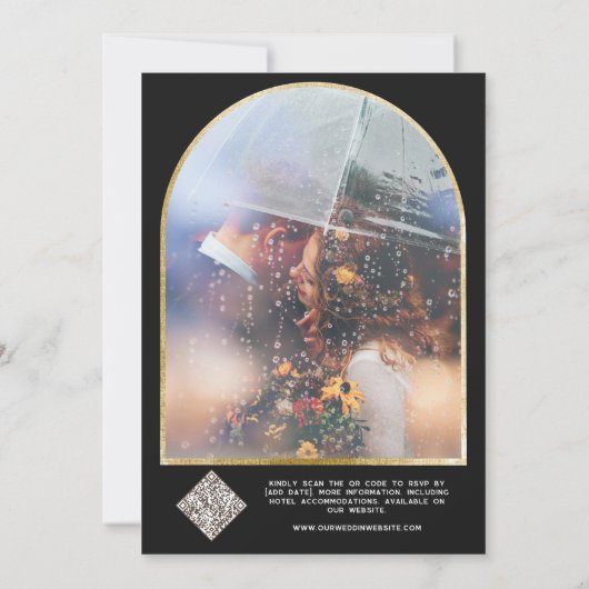 Celestial Zwart Goud Zon Maan Crest RSVP QR Code Kaart (Achterkant)