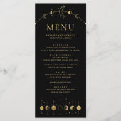 Celestial zwart gouden halve maan fasen bruiloft menu (Voorkant)