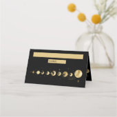 Celestial zwart gouden halve maan fasen bruiloft plaatskaartje (Voorkant)