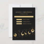 Celestial zwart gouden halve maan fasen bruiloft RSVP kaartje (Voorkant)