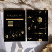Celestial zwart gouden halve maan fasen bruiloft RSVP kaartje