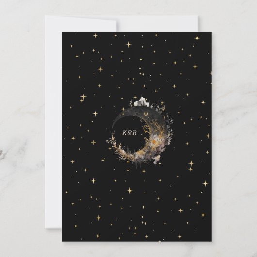 Celestial Zwart Gouden Maan Huwelijksuitnodiging Kaart (Achterkant)