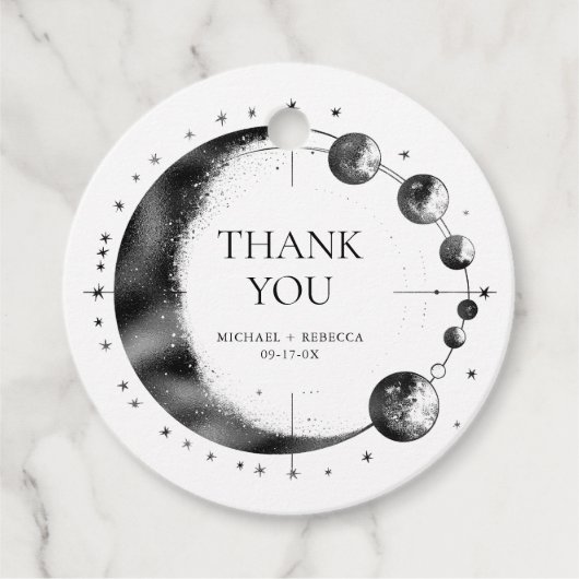 Celestial zwart wit maan fase bruiloft dank u bedankjes labels (Voorkant)