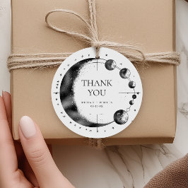 Celestial zwart wit maan fase bruiloft dank u bedankjes labels