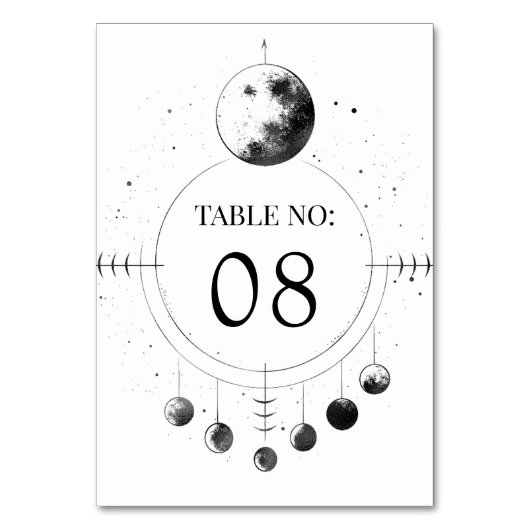 Celestial zwart wit maan fasen bruiloft kaart (Voorkant)