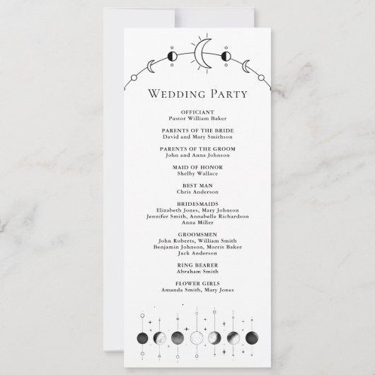 Celestial Zwart Wit Maan Huwelijksprogramma (Achterkant)