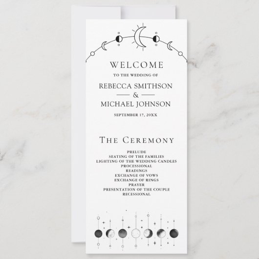 Celestial Zwart Wit Maan Huwelijksprogramma (Voorkant)