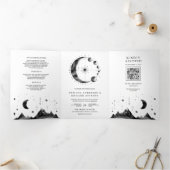 Celestial zwart witte halve maan fasen bruiloft drieluik uitnodiging (Binnen)