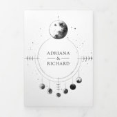 Celestial zwart witte halve maan fasen bruiloft drieluik uitnodiging (Cover)