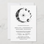 Celestial zwart witte halve maan fasen bruiloft kaart (Voorkant)