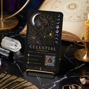 Celestiale Astrologie Luxe Zwart Goud QR Visitekaartje