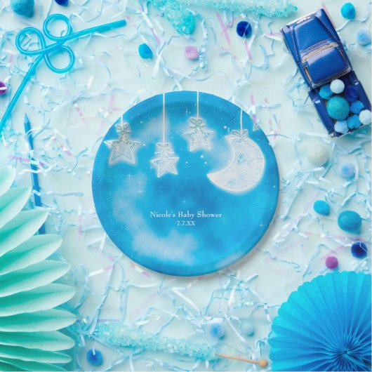 Celestiale gloeiende sterren & moonblauw hemel papieren bordje (Feest)