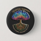 Celestiale Harmonieboom | Cosmische Meditatie Mand Ronde Button 5,7 Cm (Voorkant)