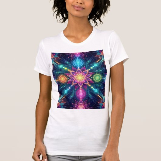 Celestiale Mandala Bloei — Psychedelische Lotus T-shirt (Voorkant)
