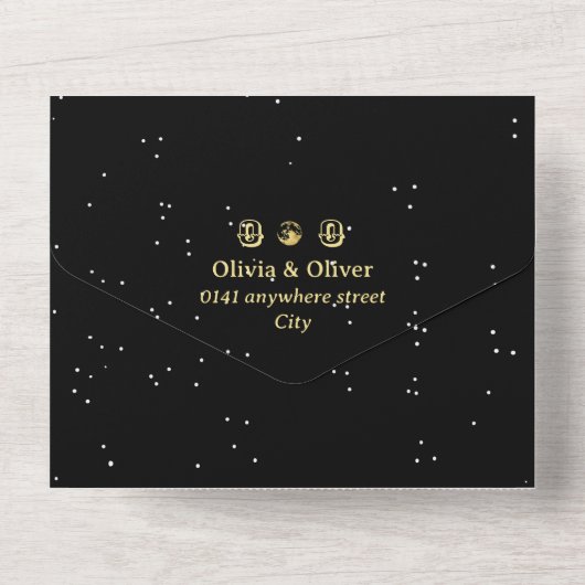 Celestiale ster moon QR code bruiloft All In One Uitnodiging (Achterkant)