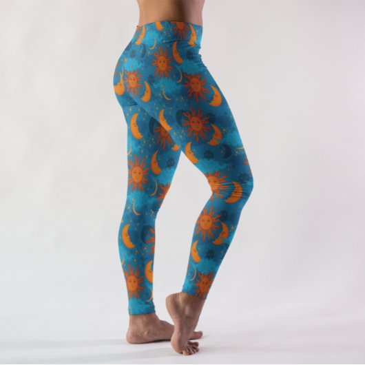 Celestiale sterren Sun Moon Clouds Night Sky Blue Leggings