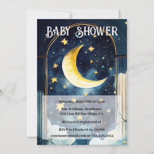 Celestiale Sterrennacht en maan Baby shower Kaart (Voorkant)
