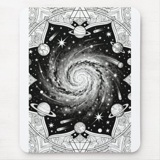 Celestiale sterrenstelsel Mandala-kunstprint | Kos Muismat (Voorkant)