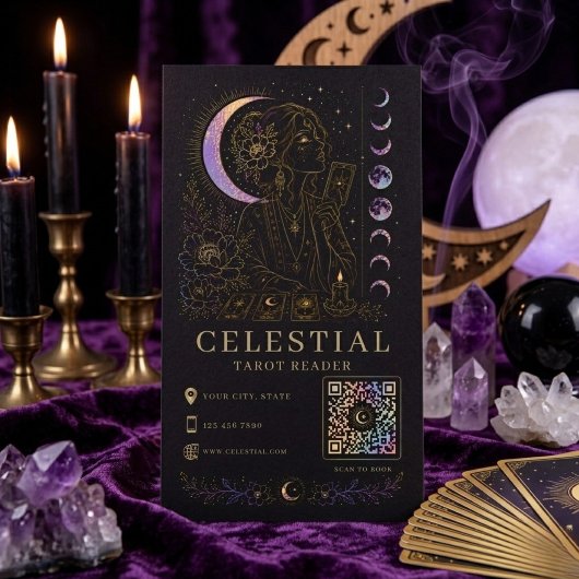 Celestiale Tarotlezer Luxe Zwart Goud QR Visitekaartje