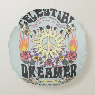 CELESTIEEL DREAMER SUN ROOS TSHIRT grafisch ONTWER Rond Kussen