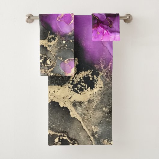 Celestiel Black Gold Pink Bath Towel Set Bad Handdoek (Insitu)