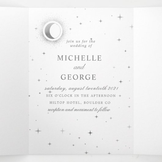 celestiel zilver maan drix - huwelijksuitnodiging drieluik uitnodiging (Binnenkant midden)