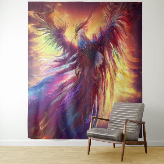 Celestile Colorful Phoenix Tapestry Wandkleed (In situ)