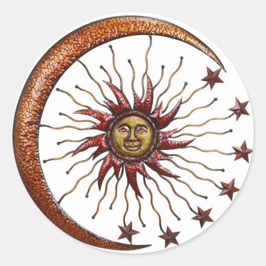 CELESTISCHE ZON MOON EN STARS ABSTRACT RONDE STICKER (Voorkant)
