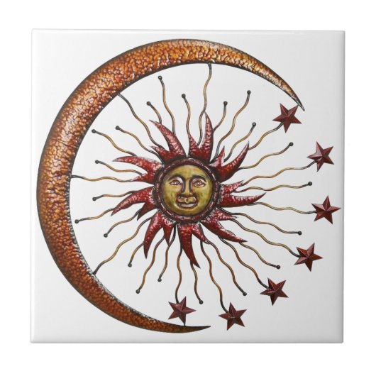 CELESTISCHE ZON MOON EN STARS ABSTRACT TEGELTJE (Voorkant)