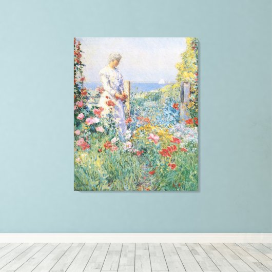 Celia Thaxter in haar tuin door Childe Hassam Canvas Afdruk (Insitu (Houten vloer))