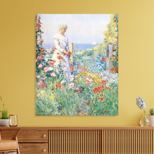 Celia Thaxter in haar tuin door Childe Hassam Canvas Afdruk (Insitu (Woonkamer))