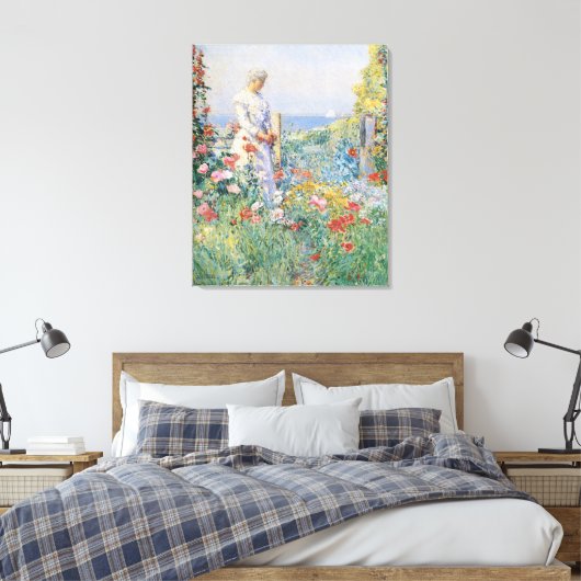 Celia Thaxter in haar tuin door Childe Hassam Canvas Afdruk (Insitu (Slaapkamer))