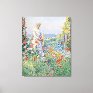 Celia Thaxter in haar tuin door Childe Hassam Canvas Afdruk