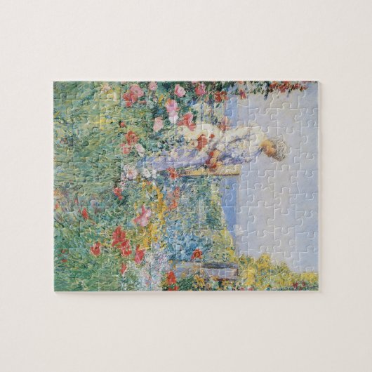 Celia Thaxter in haar tuin door Childe Hassam Legpuzzel (Horizontaal)