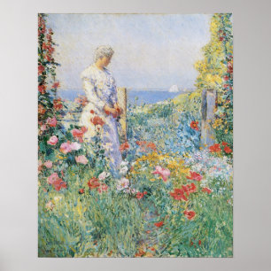 Celia Thaxter in haar tuin door Childe Hassam Poster