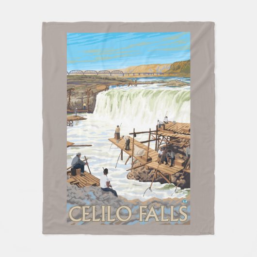 Celilo Herfsten Vist Vintage Travel Poster Fleece Deken (Voorkant)