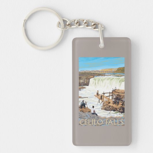 Celilo Herfsten Vist Vintage Travel Poster Sleutelhanger (Voorkant)