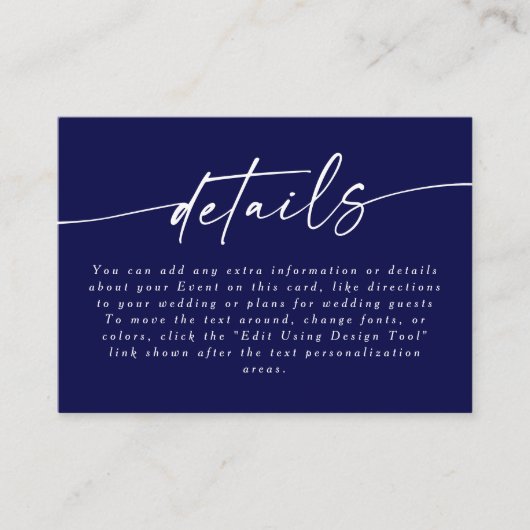 Celine · Donkerblauwe bruiloft details met Monogra Informatiekaartje (Voorkant)