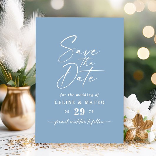 Celine · Eenvoudige Solid Stellar Sky Blue Wedding Save The Date