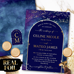 Celine • Elegante Boog Bruiloft Nachthemel Echt Go Folie Uitnodiging